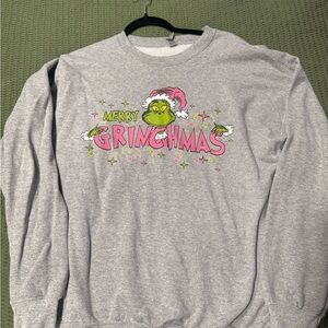 Gray 'Merry Grinchmas' Graphic Crewneck Sweater - Pink & Green Accent
